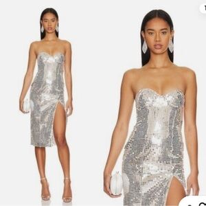 Majorelle Jovanna Strapless Metallic Silver Bodycon Cocktail Dress Medium